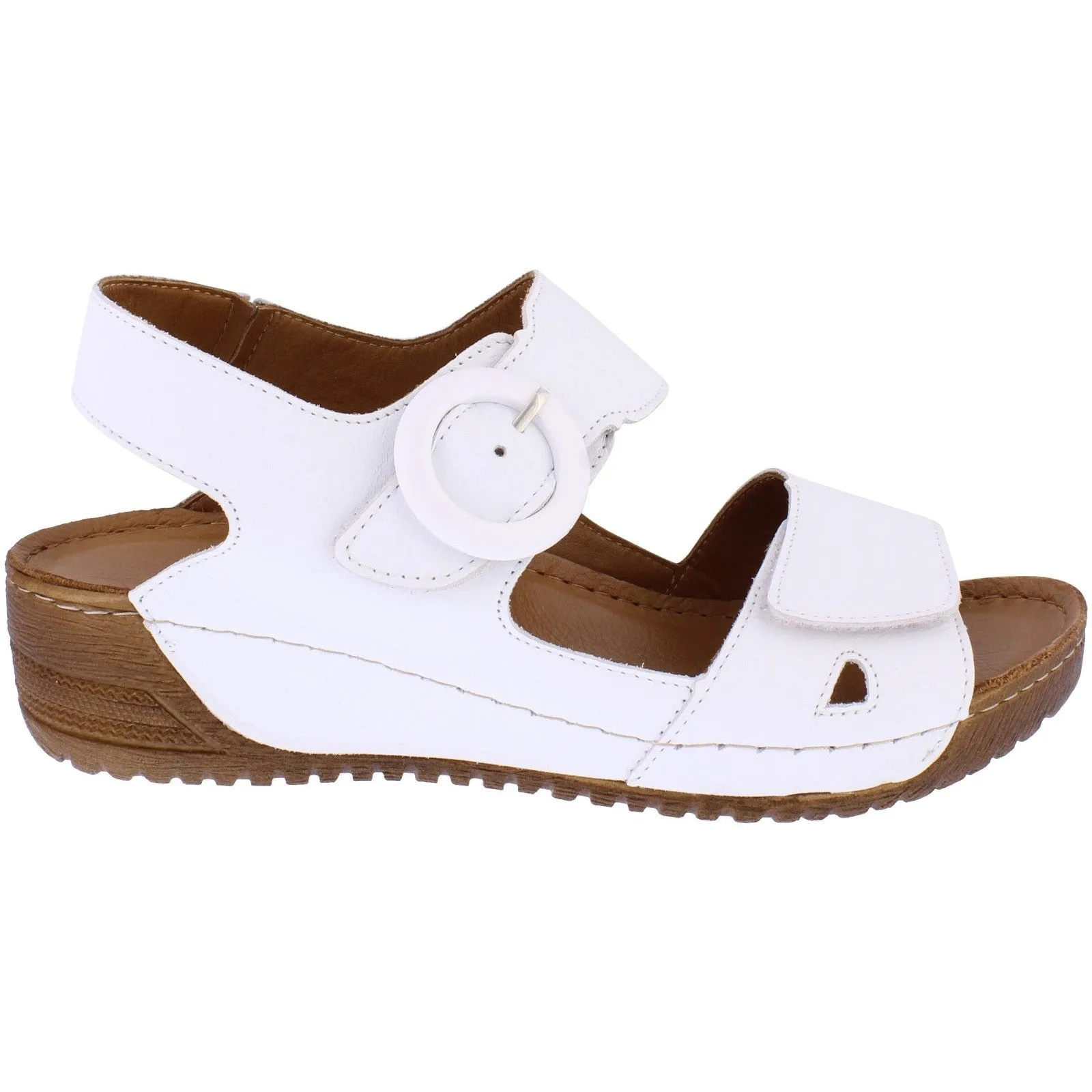 Adesso A7195 Lily Ladies White Leather Touch Fastening Sandals