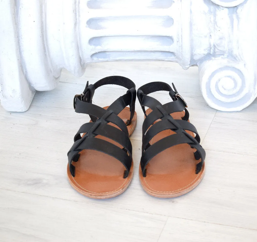 Ancient Greek sandals, Spartan leather sole sandals, handmade sandals, astir sandals, Roman sandals, Genuine Leather, Black sandals. LEROS