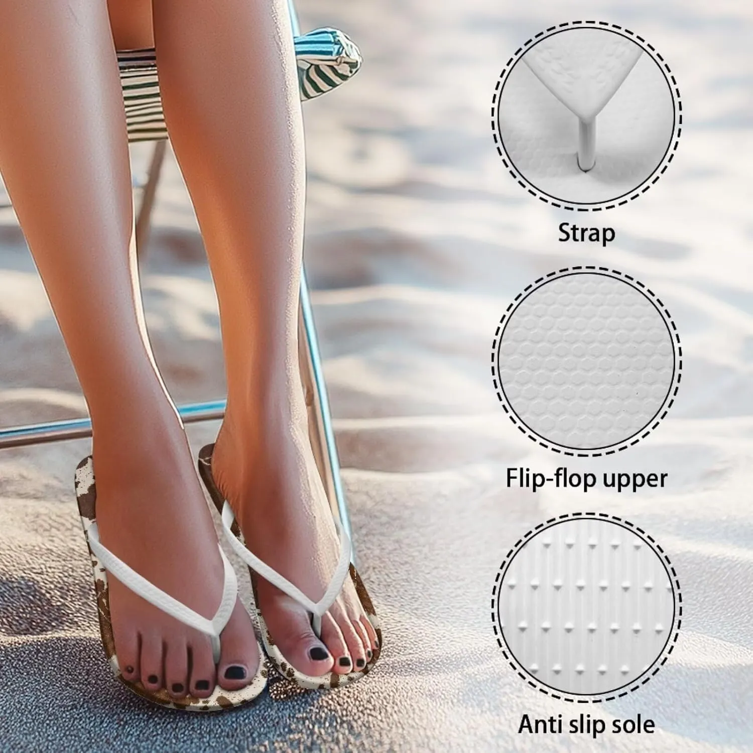Animal Print Sandals Women Stylish Non-Slip Casual Beach Comfortable Summer Lightweight Flip Flops