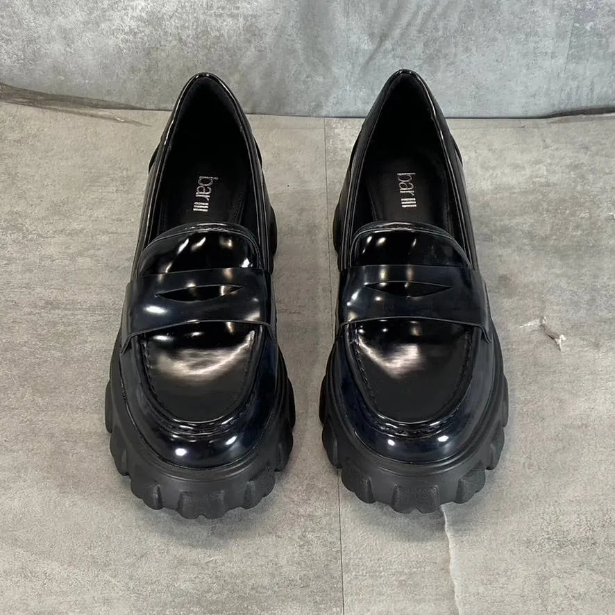 BAR III Women's Black Smooth Paz Lug-Sole Platform Slip-On Penny Loafers SZ 7.5