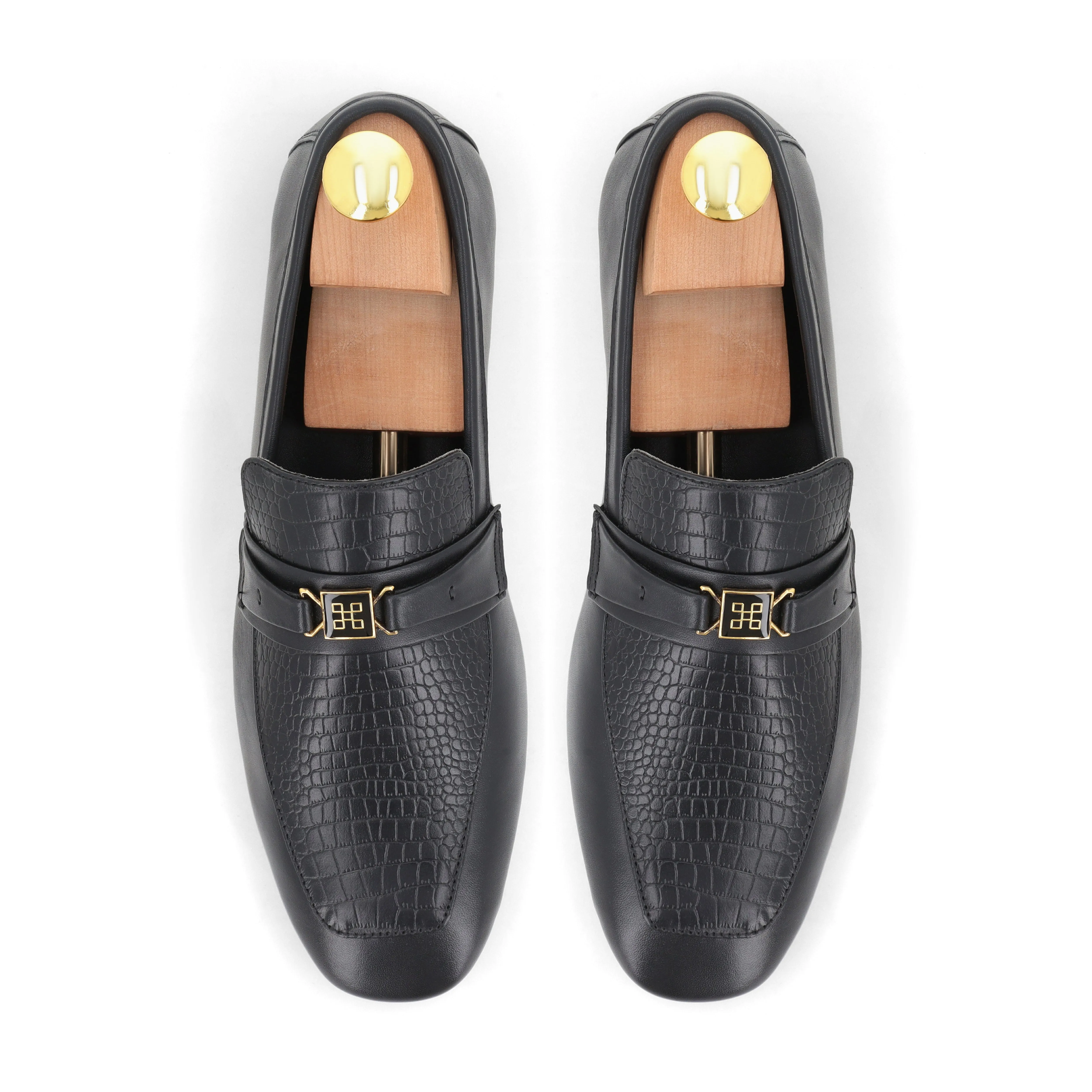 Bold Croc-Embossed Loafers - Black