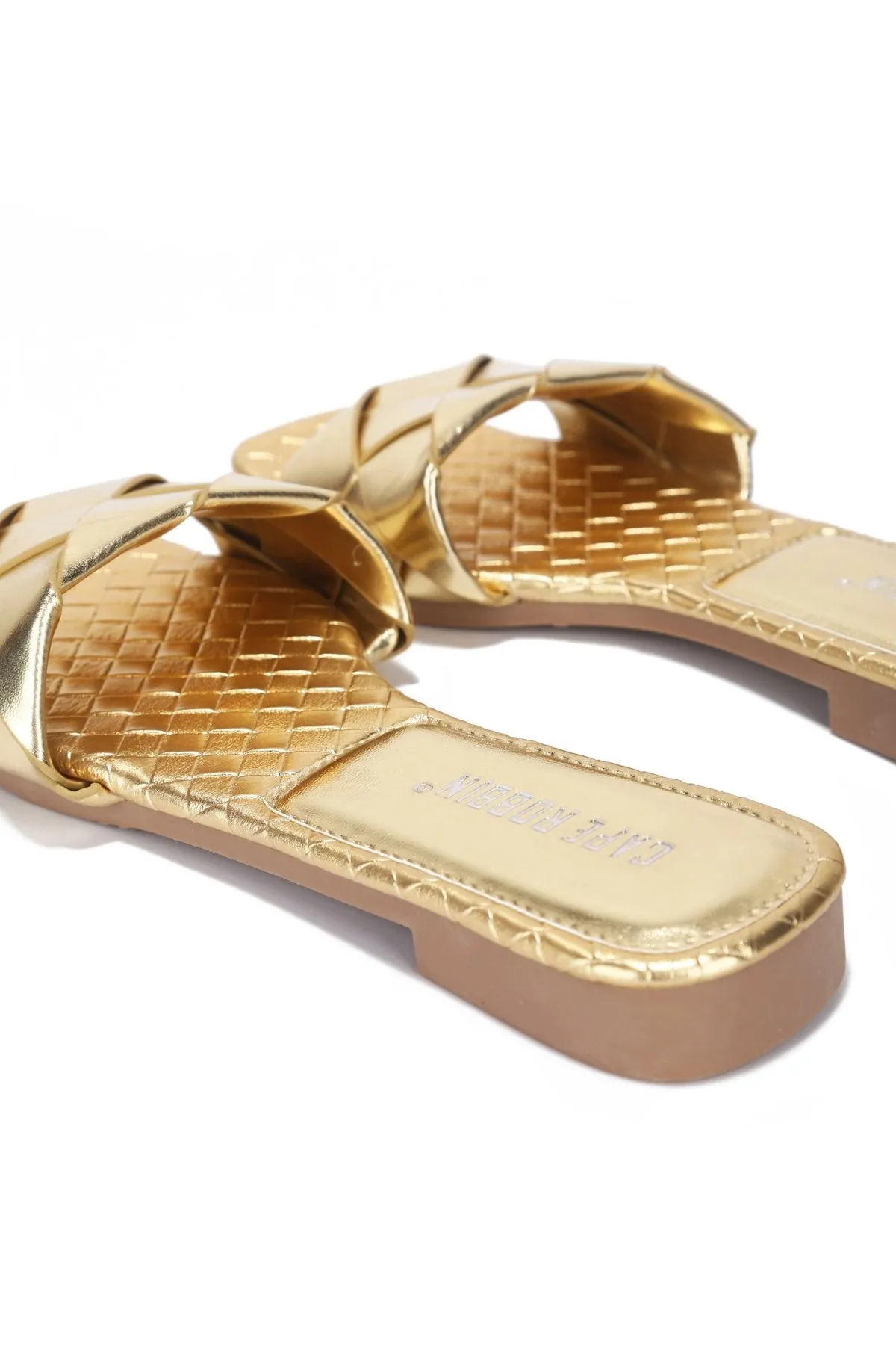 Cape Robbin Deja Woven Mules Slip On Flat Slides Sandals Gold (8, GOLD)