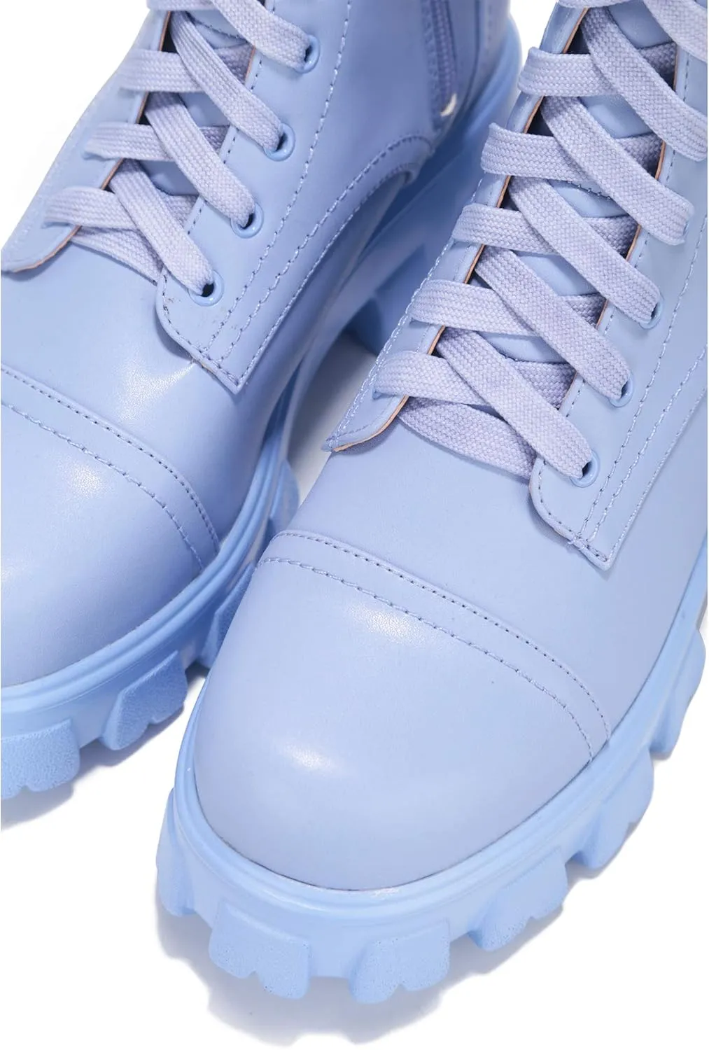 Cape Robbin Monalisa Pink Pastel Chic Chunky Platform Lace Up Pouch Combat Boots