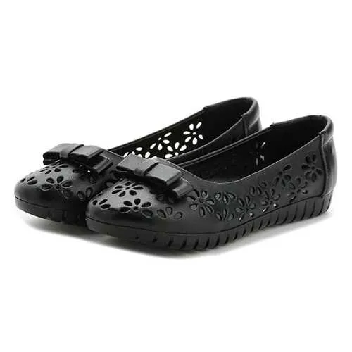 Casual Flower Leather Flat Loafers