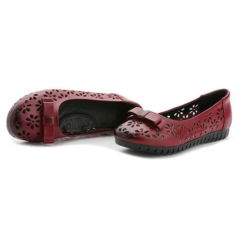 Casual Flower Leather Flat Loafers