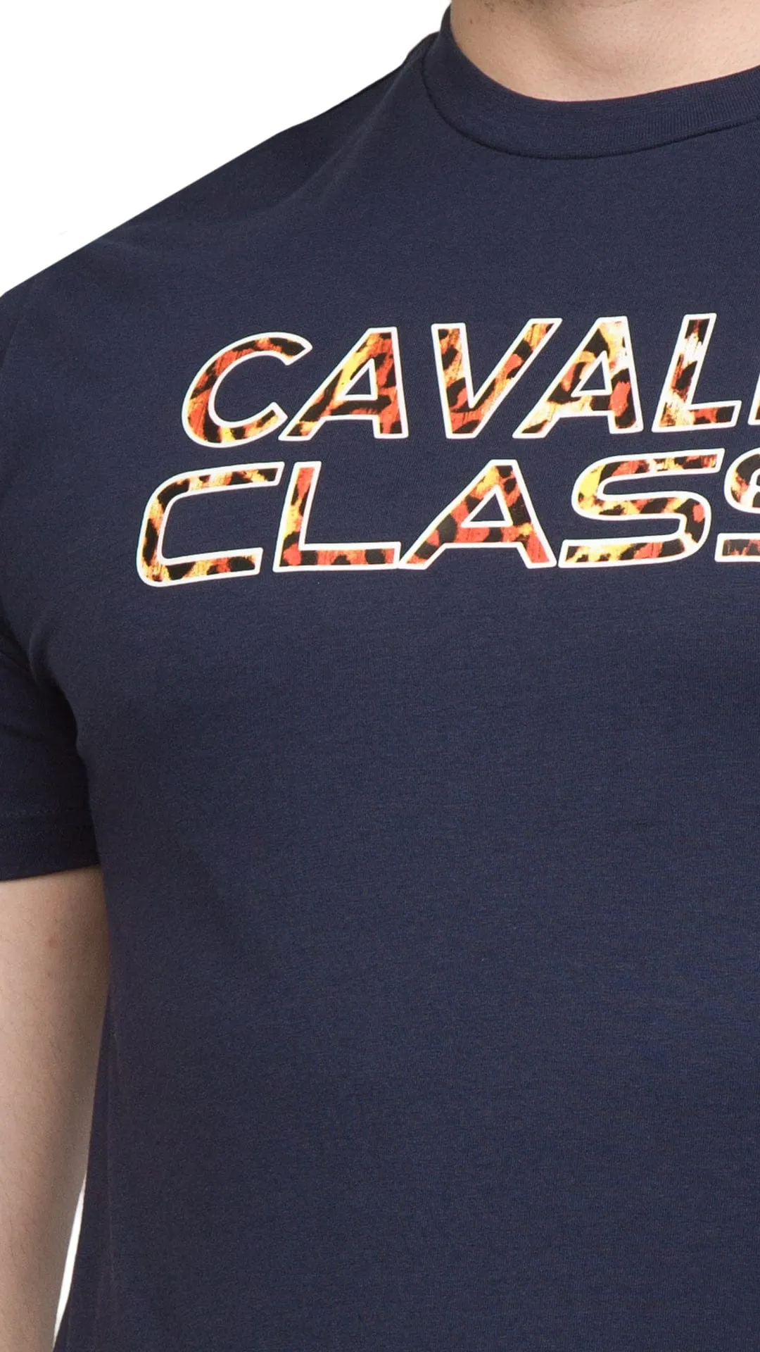 Cavalli Class Navy Logo Animal Print Fashion T-Shirt-