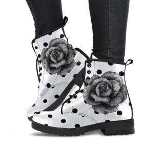 Combat Boots - Classic Rose Polka Dots | Boho Shoes, Handmade Lace Up Boots, Vegan Leather Lace Up Boots Women, Vegan Shoes, Sorority Shoes