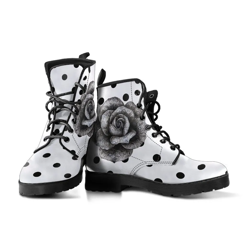 Combat Boots - Classic Rose Polka Dots | Boho Shoes, Handmade Lace Up Boots, Vegan Leather Lace Up Boots Women, Vegan Shoes, Sorority Shoes