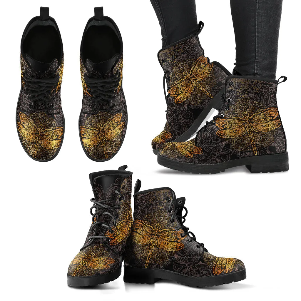 Combat Boots - Dragonfly | Vegan Leather Lace Up Boots Women, Women's Boots, Men's Boots 9.5, Custom Shoes