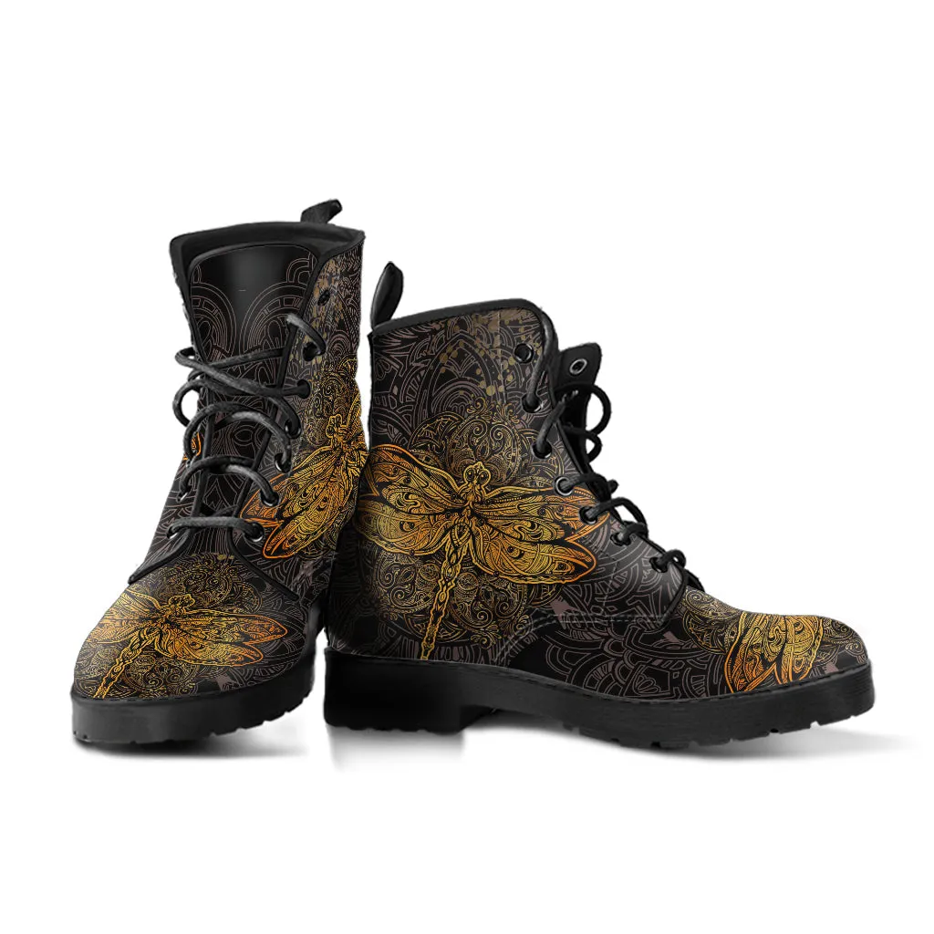 Combat Boots - Dragonfly | Vegan Leather Lace Up Boots Women, Women's Boots, Men's Boots 9.5, Custom Shoes