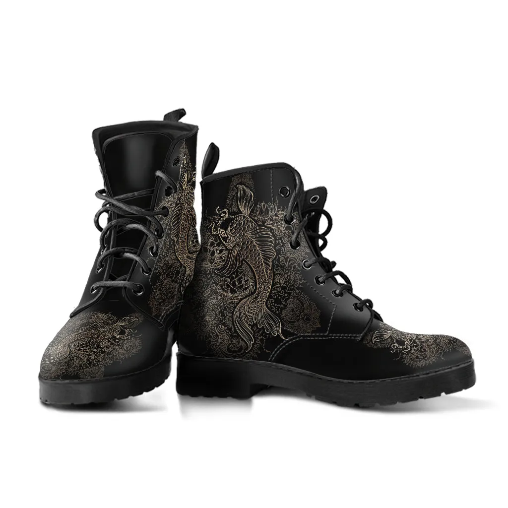 Combat Boots - Koi | Women's Black Hipster Boots, Vegan Leather Lace Up Boots, Handmade Lace Up Boots, Women's Boots, Custom Shoes