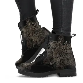 Combat Boots - Koi | Women's Black Hipster Boots, Vegan Leather Lace Up Boots, Handmade Lace Up Boots, Women's Boots, Custom Shoes