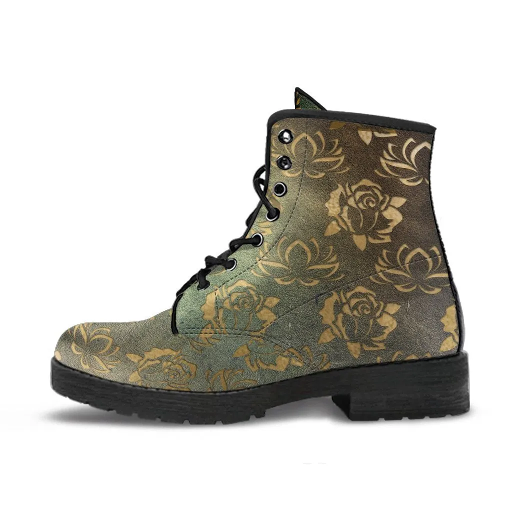 Combat Boots - Rugged Look Roses & Lotus | Custom Shoes, Women's Boots, Vegan Shoes, Vegan Leather, Hippie Boots, 90s Boots, 2000s Boots