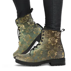 Combat Boots - Rugged Look Roses & Lotus | Custom Shoes, Women's Boots, Vegan Shoes, Vegan Leather, Hippie Boots, 90s Boots, 2000s Boots