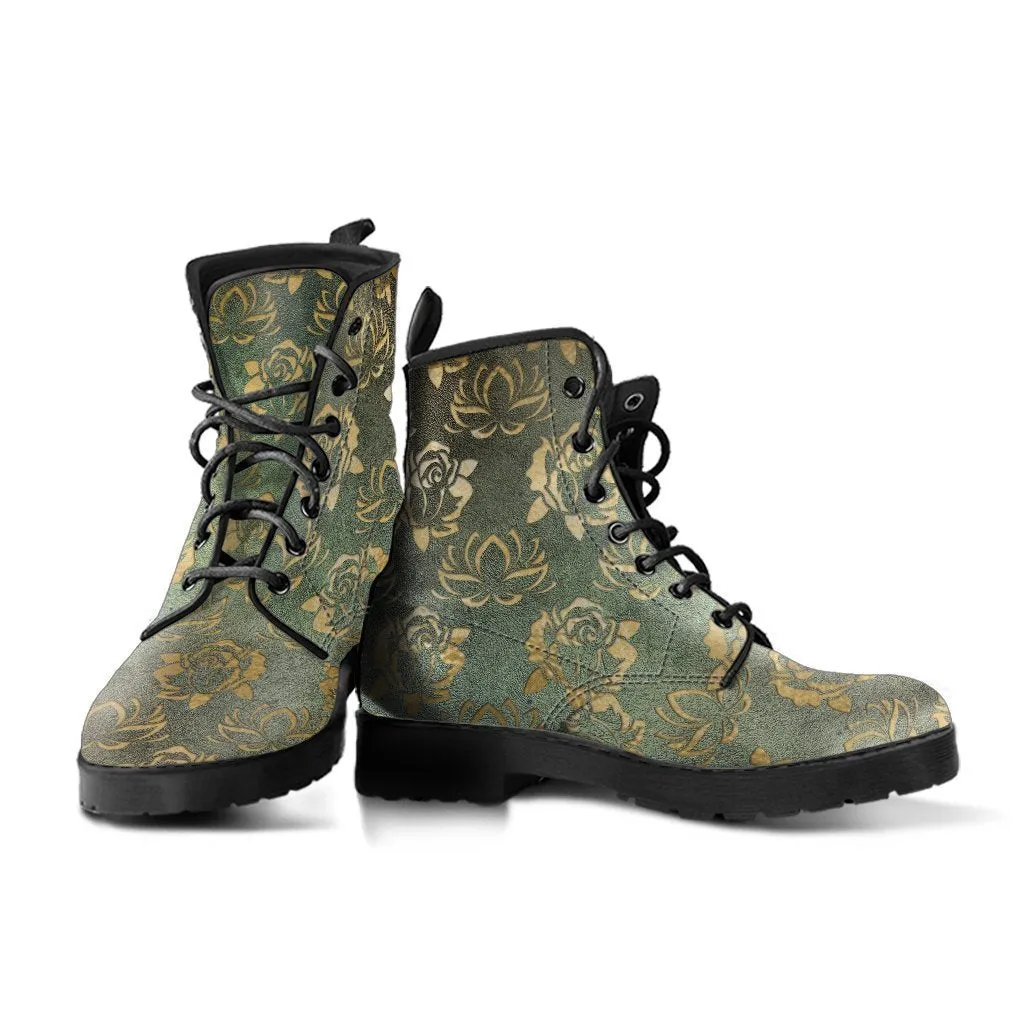 Combat Boots - Rugged Look Roses & Lotus | Custom Shoes, Women's Boots, Vegan Shoes, Vegan Leather, Hippie Boots, 90s Boots, 2000s Boots