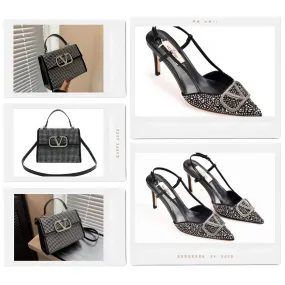 COMBO DEAL - VLOGO SIGNATURE PUMPS & CROSSBODY BAG - BLACK (SILVER)