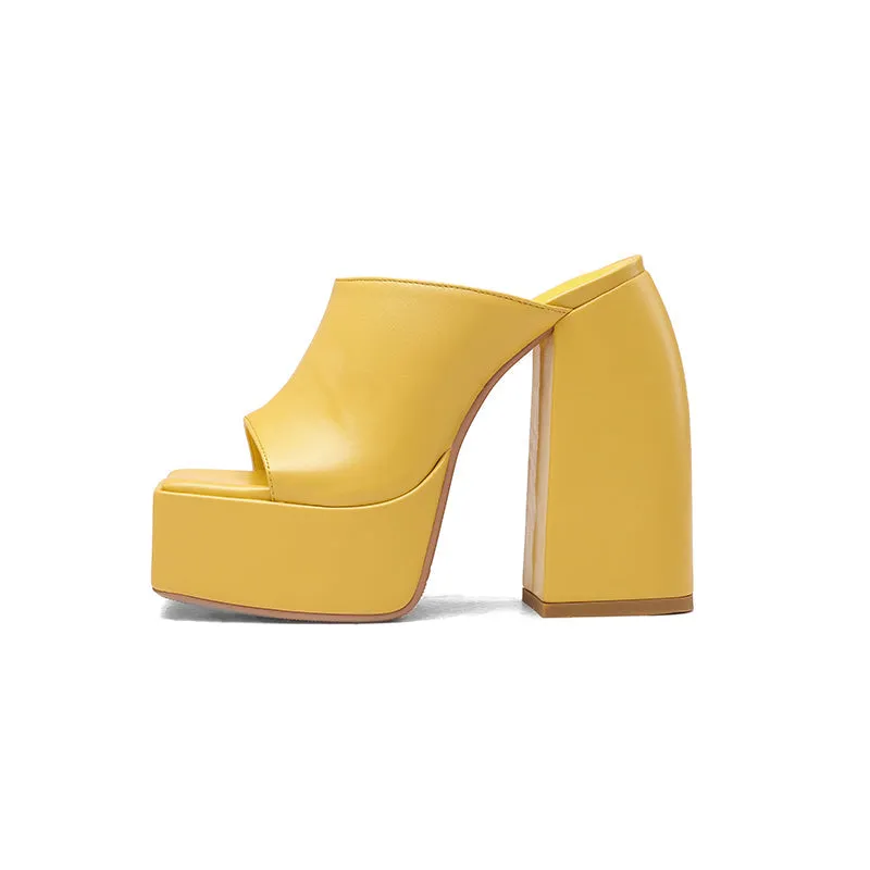 Della Platform Open Toe Chunky Heel Mules