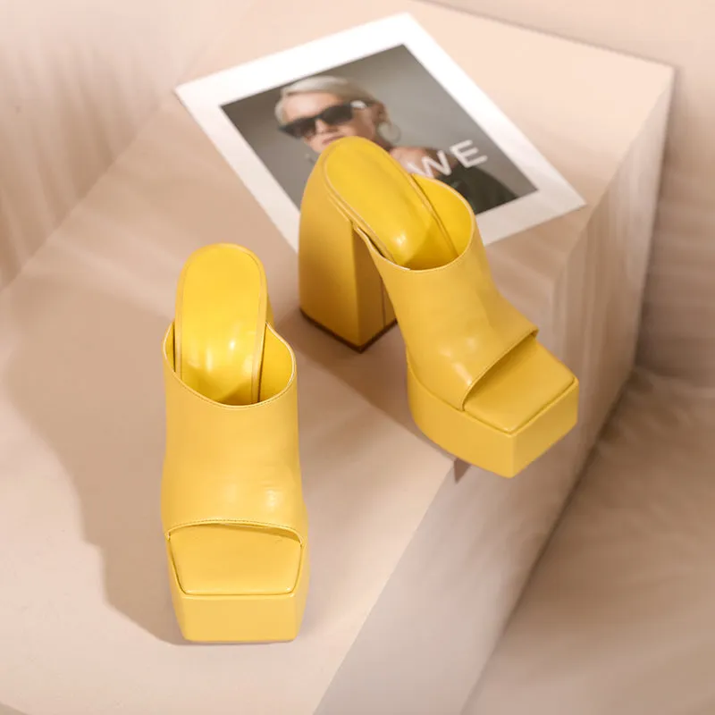 Della Platform Open Toe Chunky Heel Mules