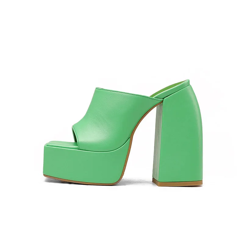 Della Platform Open Toe Chunky Heel Mules