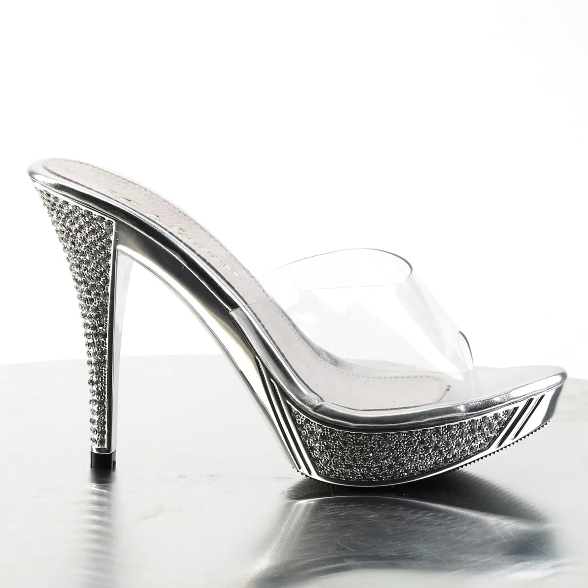 ELEGANT-401 Fabulicious 4 1/2" Elegant Clear/Silver Chrome Sexy Shoes (High Heels)