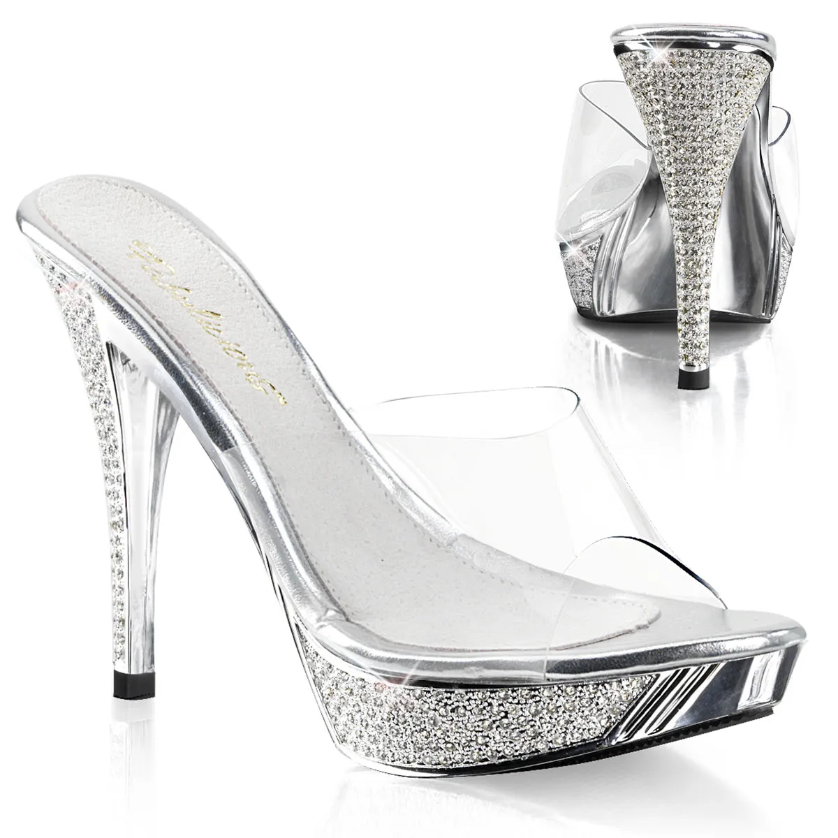 ELEGANT-401 Fabulicious 4 1/2" Elegant Clear/Silver Chrome Sexy Shoes (High Heels)