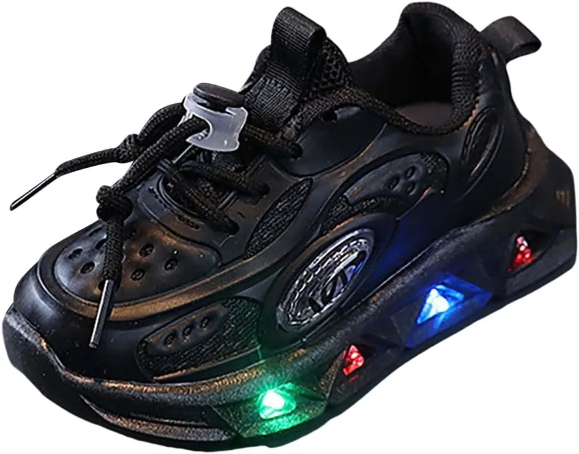 Girls Light Up Shoes Lac Up Non-Slip Luminous Shoes Low Top Mesh Lightweight Casual Sneaker Led Casual Shoes