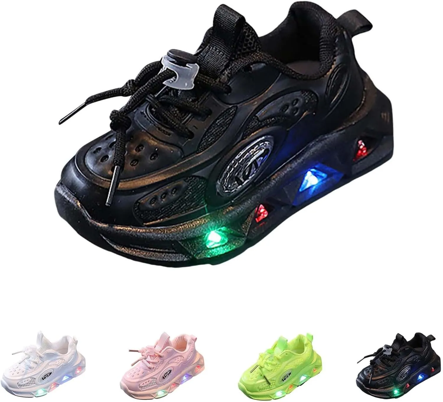 Girls Light Up Shoes Lac Up Non-Slip Luminous Shoes Low Top Mesh Lightweight Casual Sneaker Led Casual Shoes
