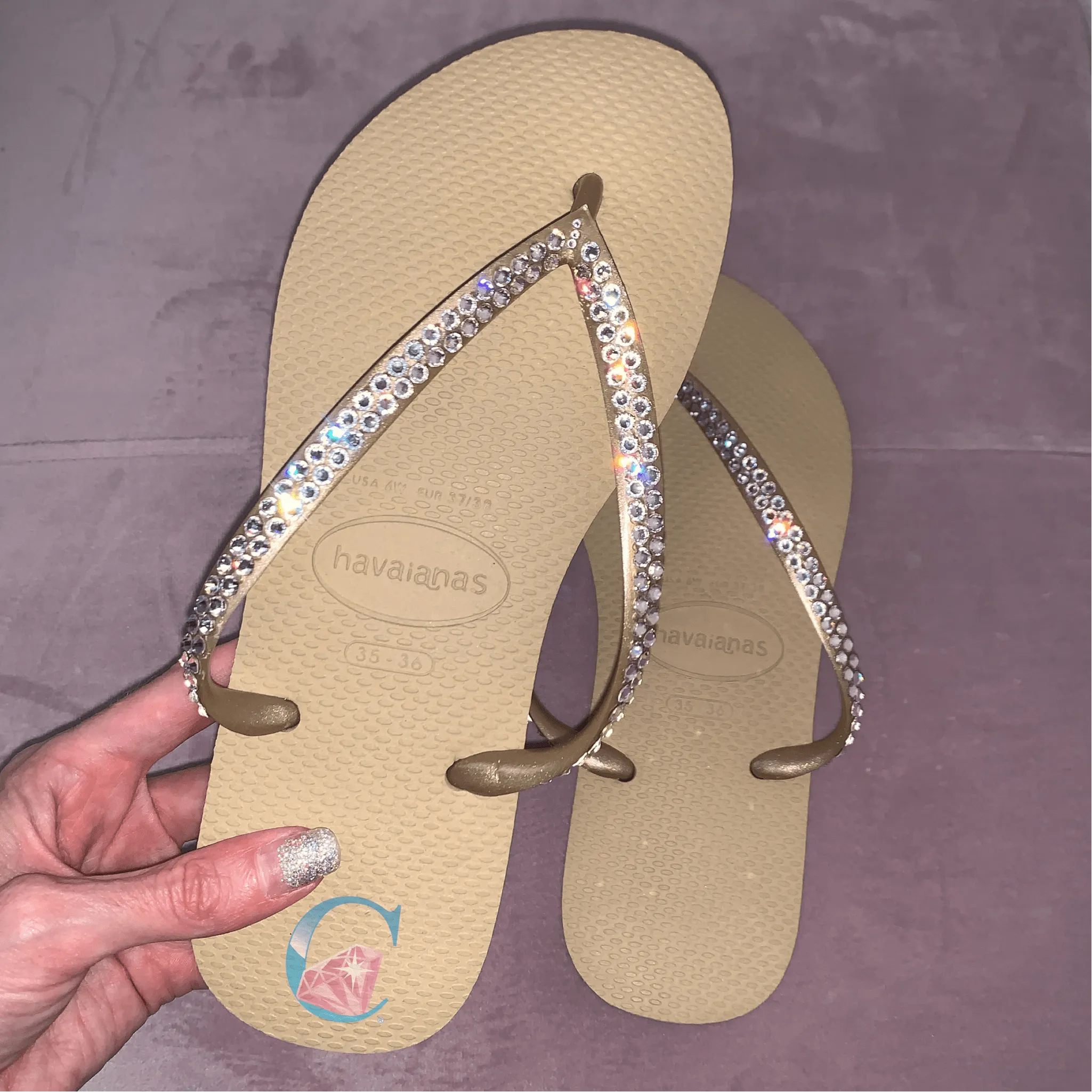 Gold Thin Strap Havaiana - 2 Rows*
