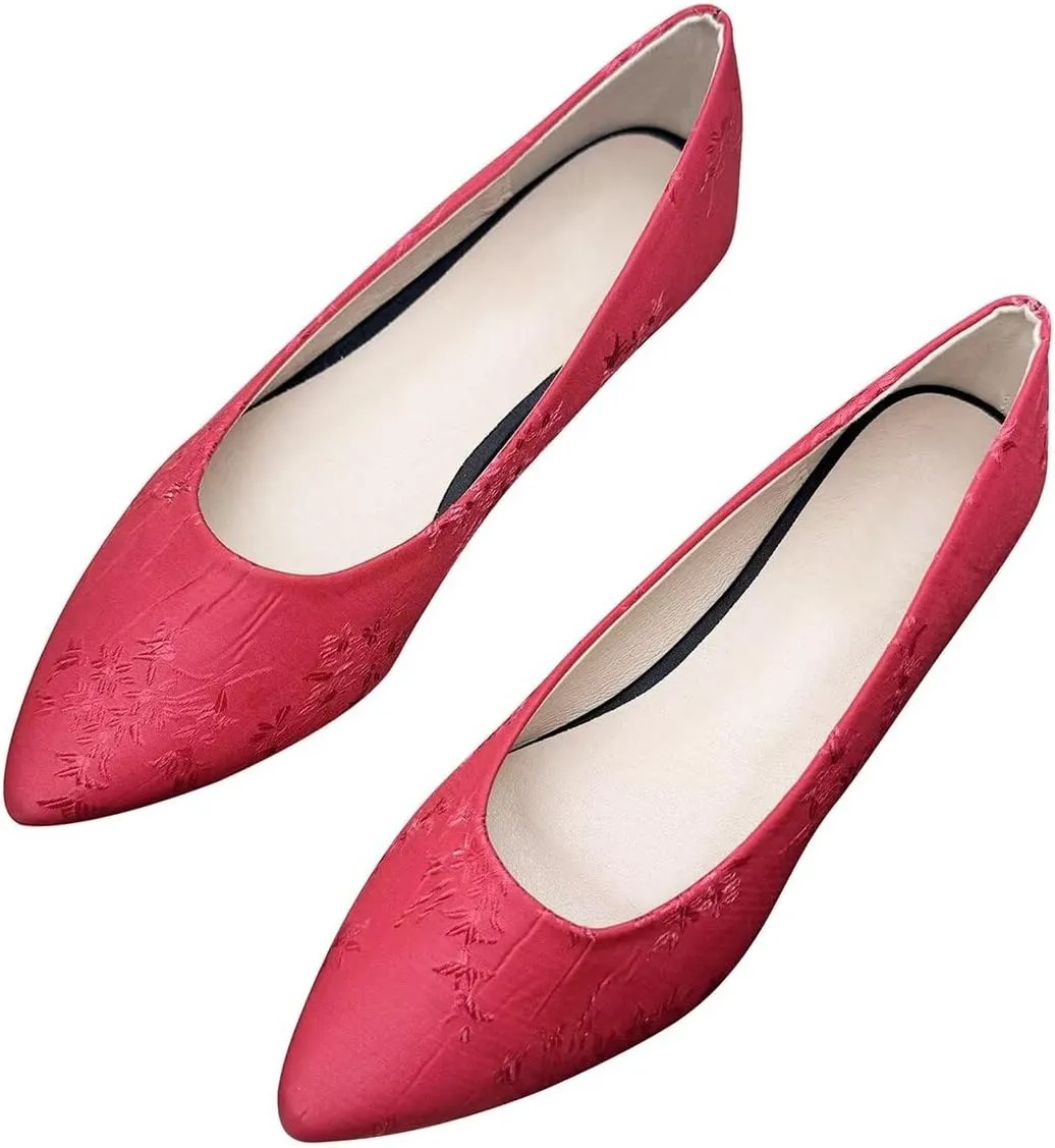 Hee grand Classic Solid Pointed Toe Ballet Flats Womens Shallow Satins Dress Shoes Casual Comfort Slip-On Loafers Light Weight Walking Flats
