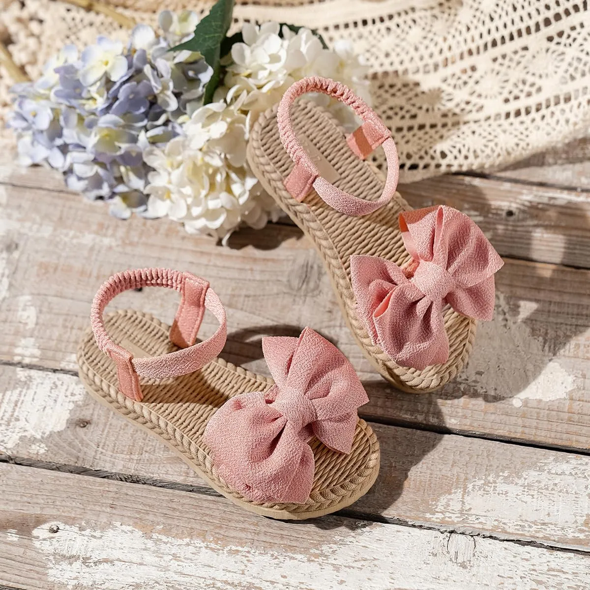 Kids' Open Toe Platform Sandals - Stylish Summer Slides with Bow Tie Design, Perfect Outdoor Footwear