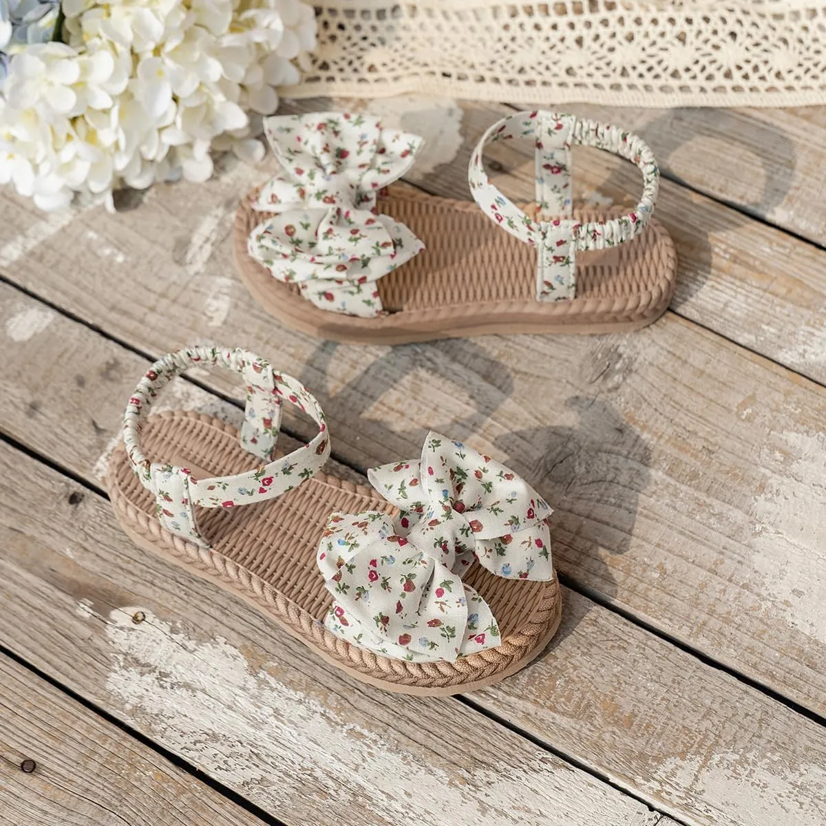 Kids' Open Toe Platform Sandals - Stylish Summer Slides with Bow Tie Design, Perfect Outdoor Footwear