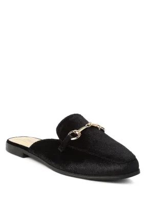 LONDON RAG Velvet Buckled Flat Mules