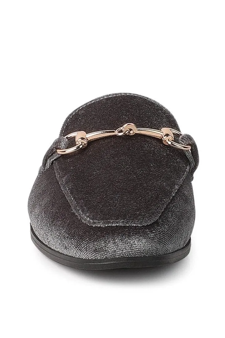 LONDON RAG Velvet Buckled Flat Mules