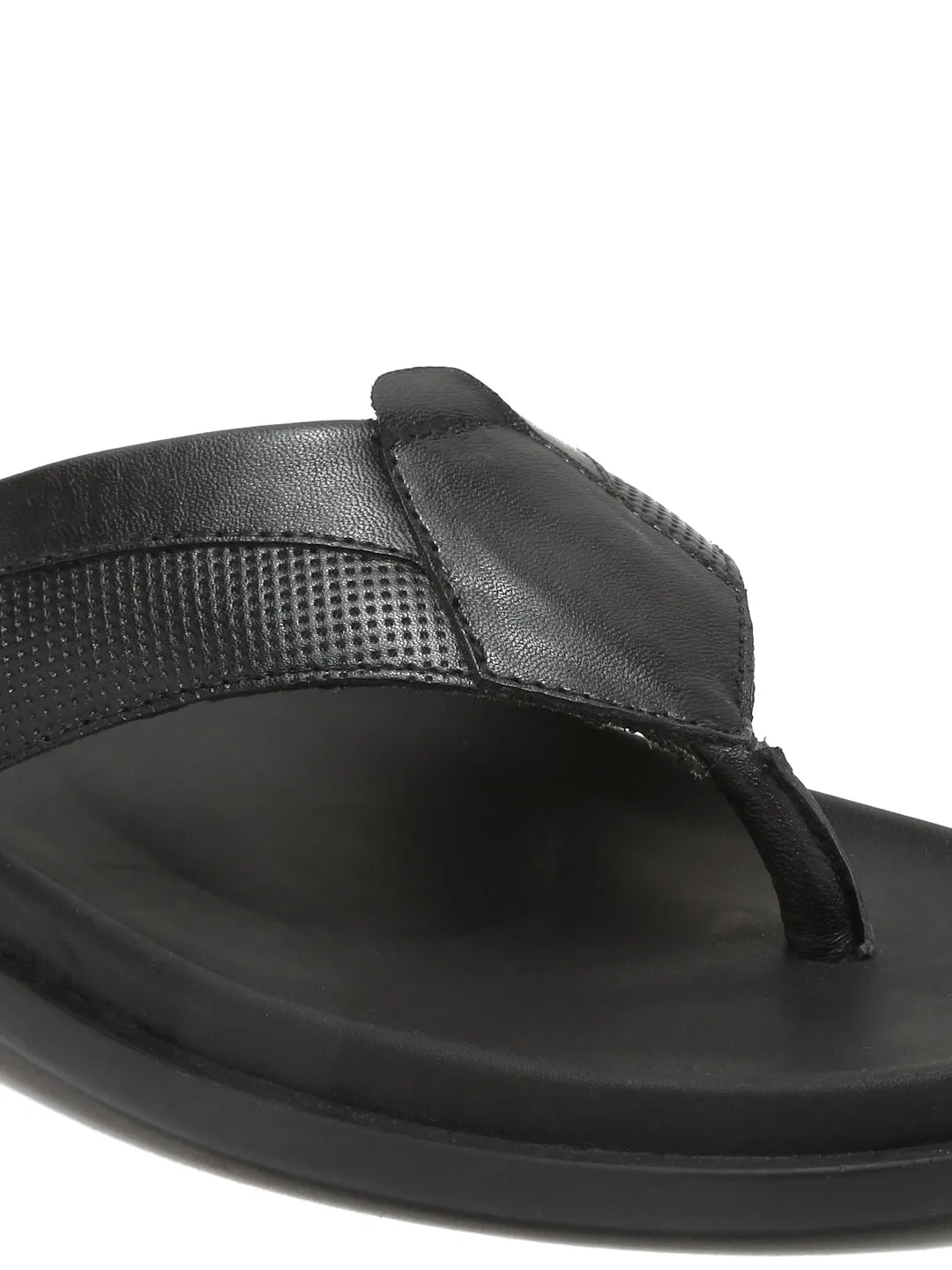 Men Black Leather Slip On Sandals