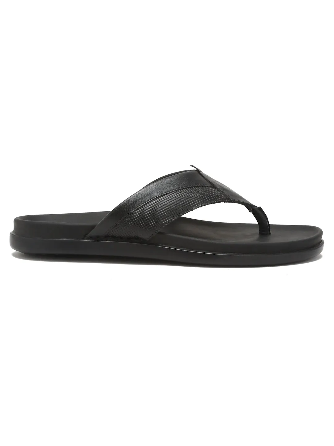 Men Black Leather Slip On Sandals