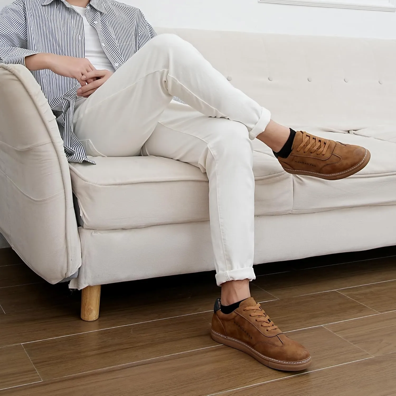 Mens Casual Dress Sneakers - Classic Lace-up Retro Sneakers for Men - Comfortable PU Business Casual Shoes