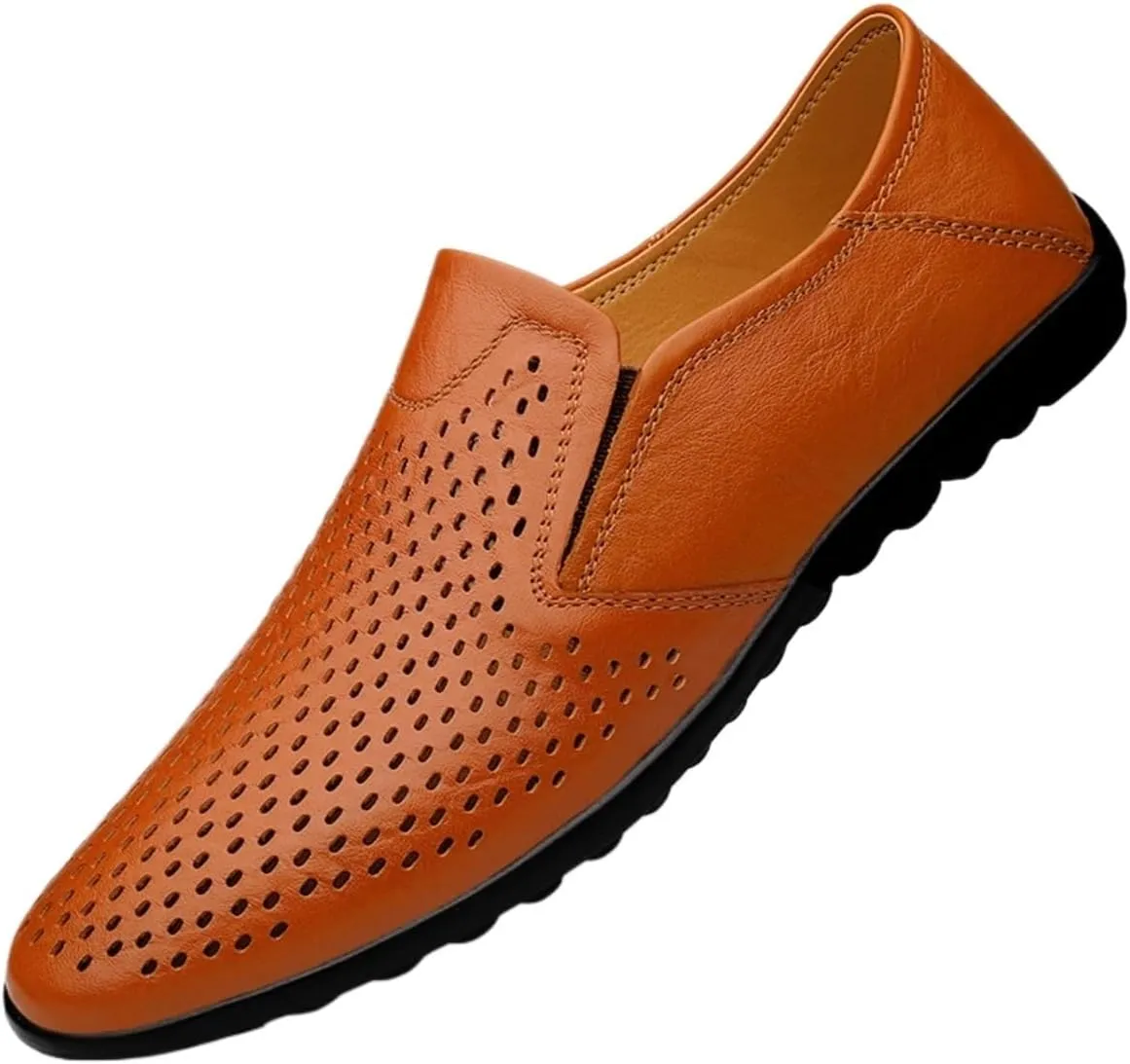 Men's Lightweight Leather Loafers – Breathable Driving Shoes with Anti-Slip Sole, Comfortable Flat Heel, Ideal for Weddings and Casual Wear