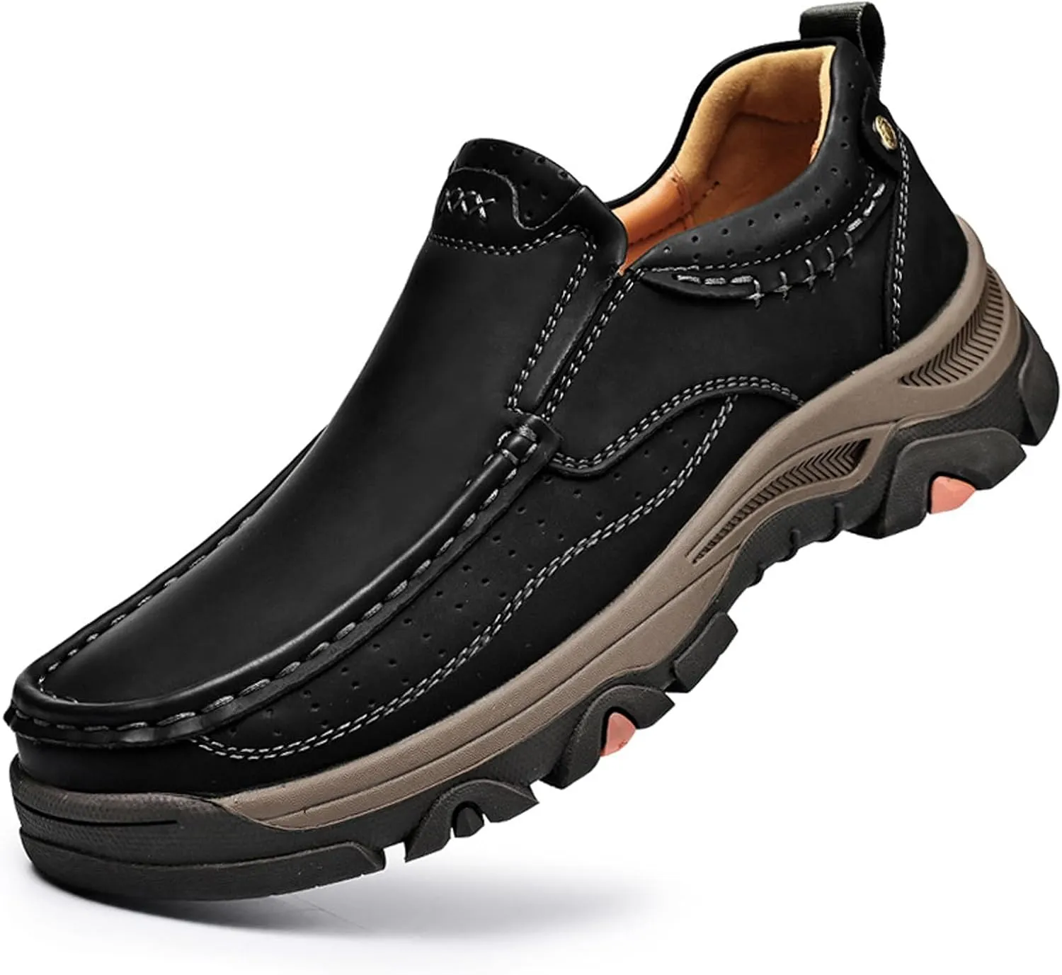 Mens Slip on Leather Loafers, Casual Walking Shoes, Comfortable Sneakers, Outdoor Waterproof Breathable Hiking Shoes