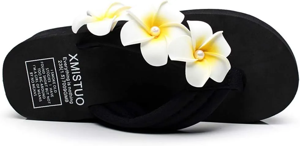 MIOKE Women's Boho Flowers Wedge Flipflops Sandals Summer Comfort Platform Anti-Slip Beach Thong Sandals