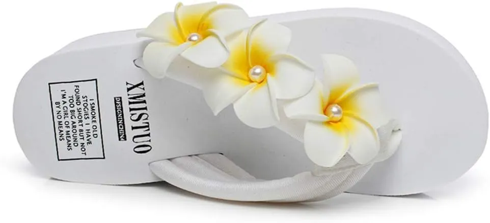 MIOKE Women's Boho Flowers Wedge Flipflops Sandals Summer Comfort Platform Anti-Slip Beach Thong Sandals