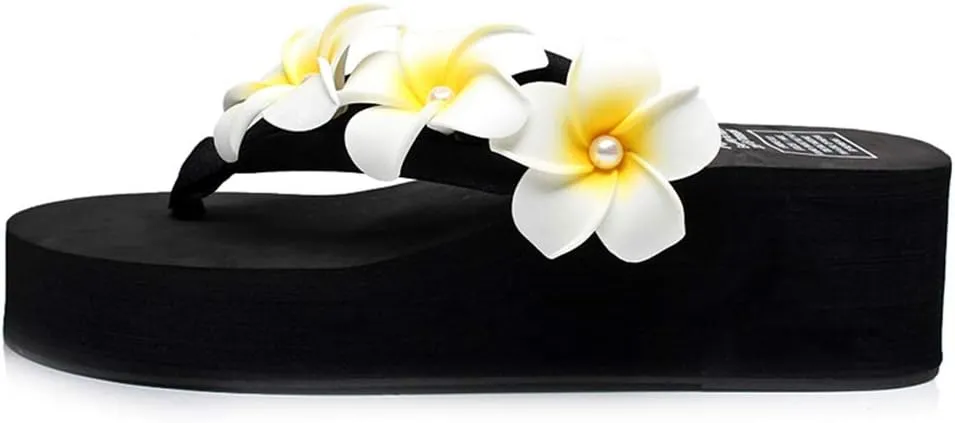 MIOKE Women's Boho Flowers Wedge Flipflops Sandals Summer Comfort Platform Anti-Slip Beach Thong Sandals