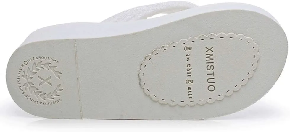 MIOKE Women's Boho Flowers Wedge Flipflops Sandals Summer Comfort Platform Anti-Slip Beach Thong Sandals
