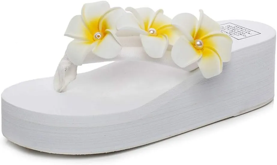 MIOKE Women's Boho Flowers Wedge Flipflops Sandals Summer Comfort Platform Anti-Slip Beach Thong Sandals