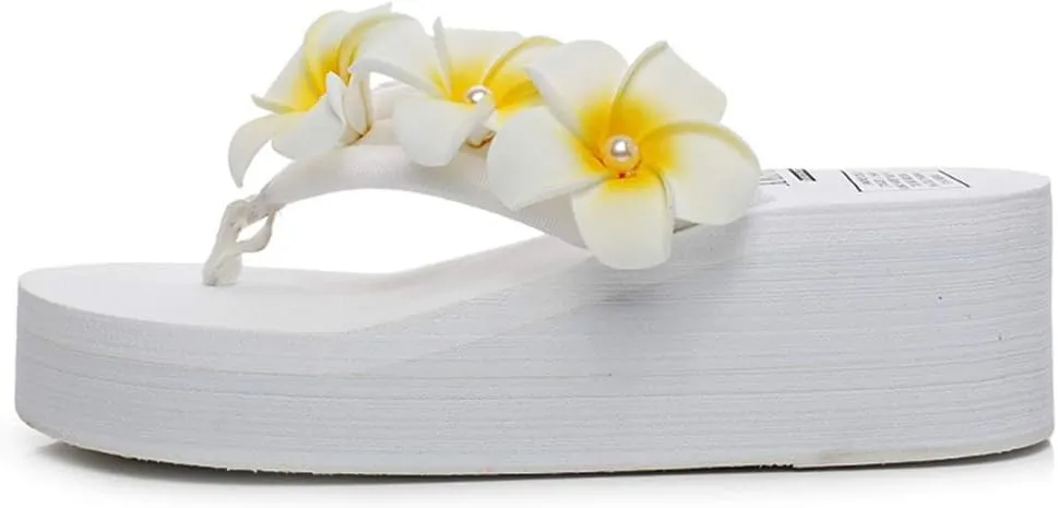 MIOKE Women's Boho Flowers Wedge Flipflops Sandals Summer Comfort Platform Anti-Slip Beach Thong Sandals
