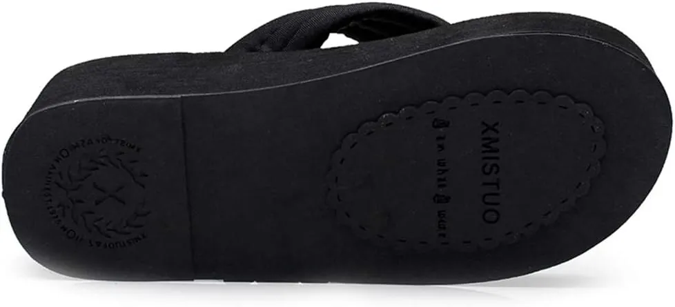 MIOKE Women's Boho Flowers Wedge Flipflops Sandals Summer Comfort Platform Anti-Slip Beach Thong Sandals