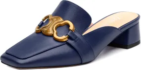 Mules Shoes for Women, Women's Chunky Mules Square Toe Slip on Comfortable Dress Casual Low Heel Metal Buckle Backless Slides Loafer Shoes 1.4 Inch