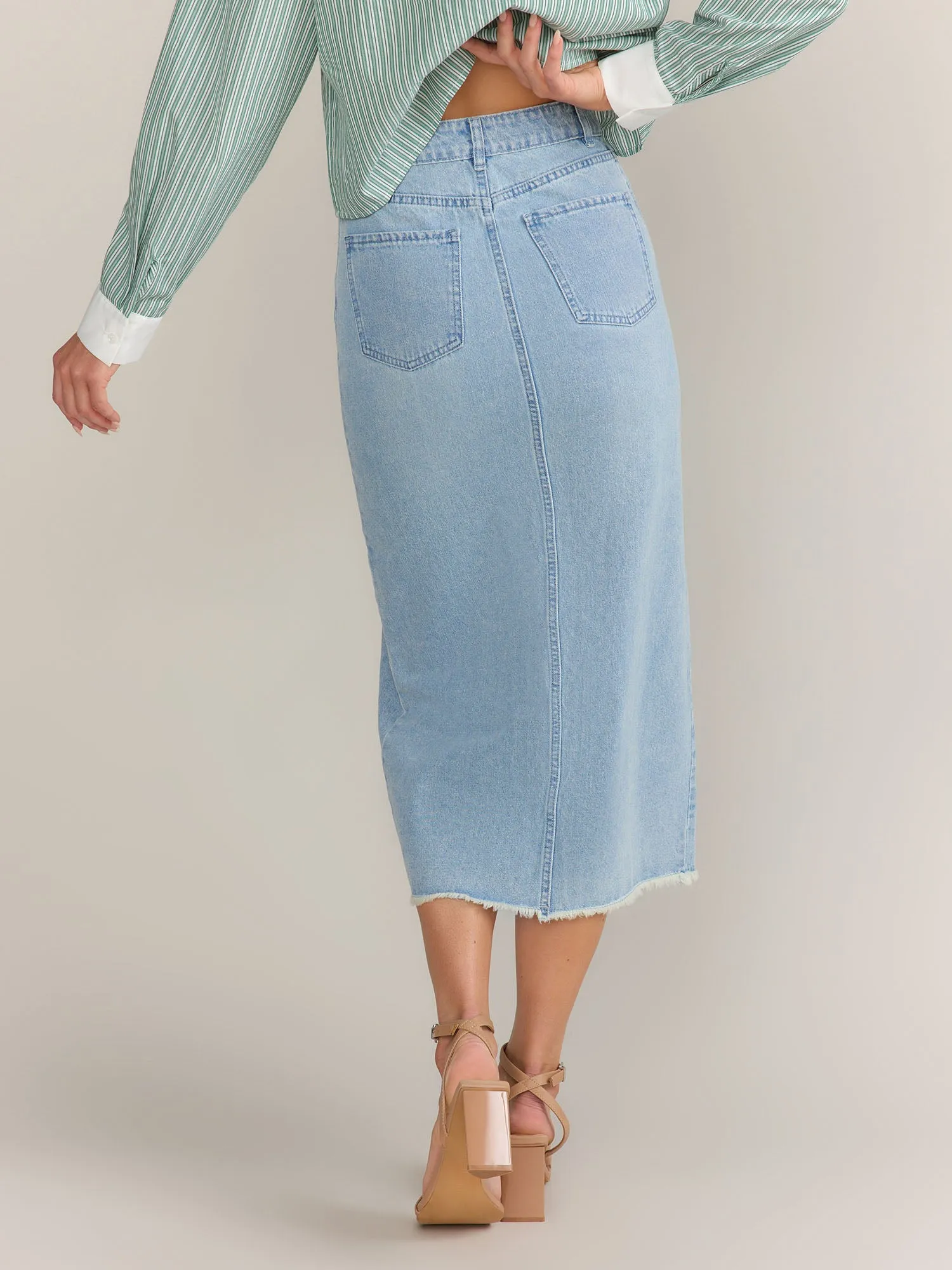 Mustard Seed Front Slit Frayed Hem Denim Skirt - Brands We Love