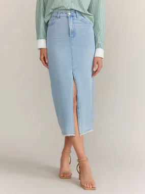 Mustard Seed Front Slit Frayed Hem Denim Skirt - Brands We Love