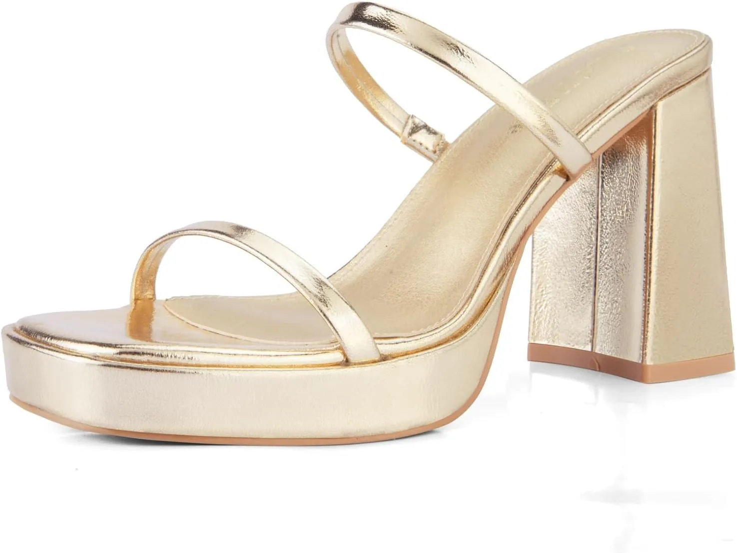 Shoe'N Tale Women's Strappy Pearl Heels Chunky Heels Block Platform Heeled Sandals Square Toe Slip On Comfortable Fashion Dress Shoes