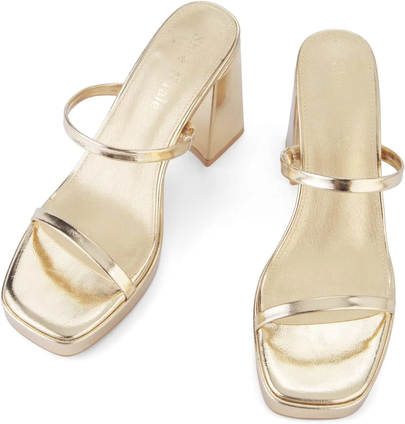 Shoe'N Tale Women's Strappy Pearl Heels Chunky Heels Block Platform Heeled Sandals Square Toe Slip On Comfortable Fashion Dress Shoes